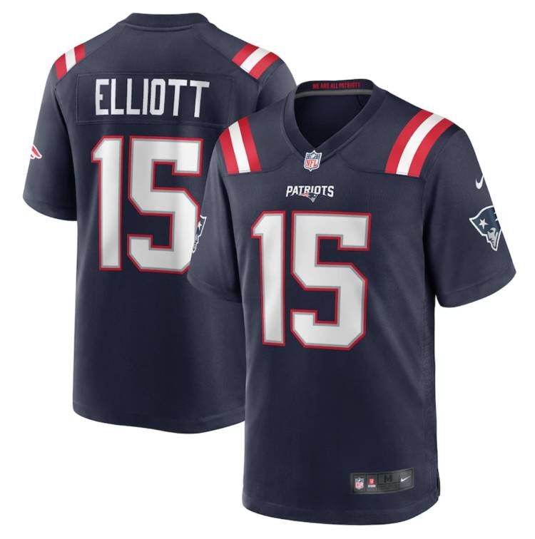 Men's New England Patriots #15 Ezekiel Elliott Navy Stitched Game Jersey